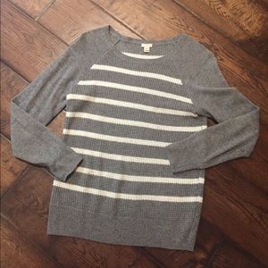 J Crew Grey and White Striped Waffle Knit Sweater