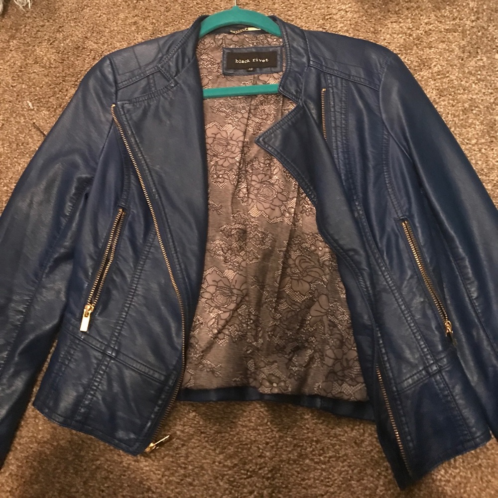 Black Rivet Blue Leather Jacket xs