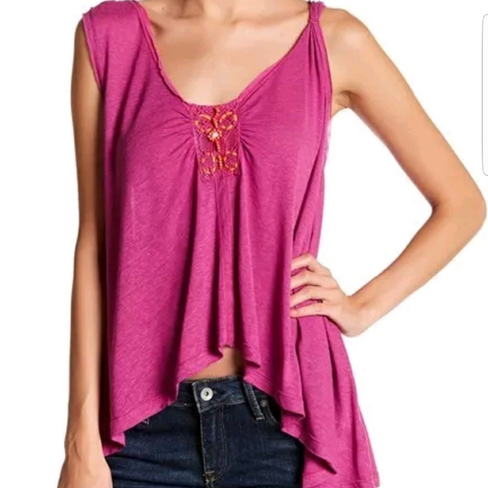 New Free People embellished pink tank top