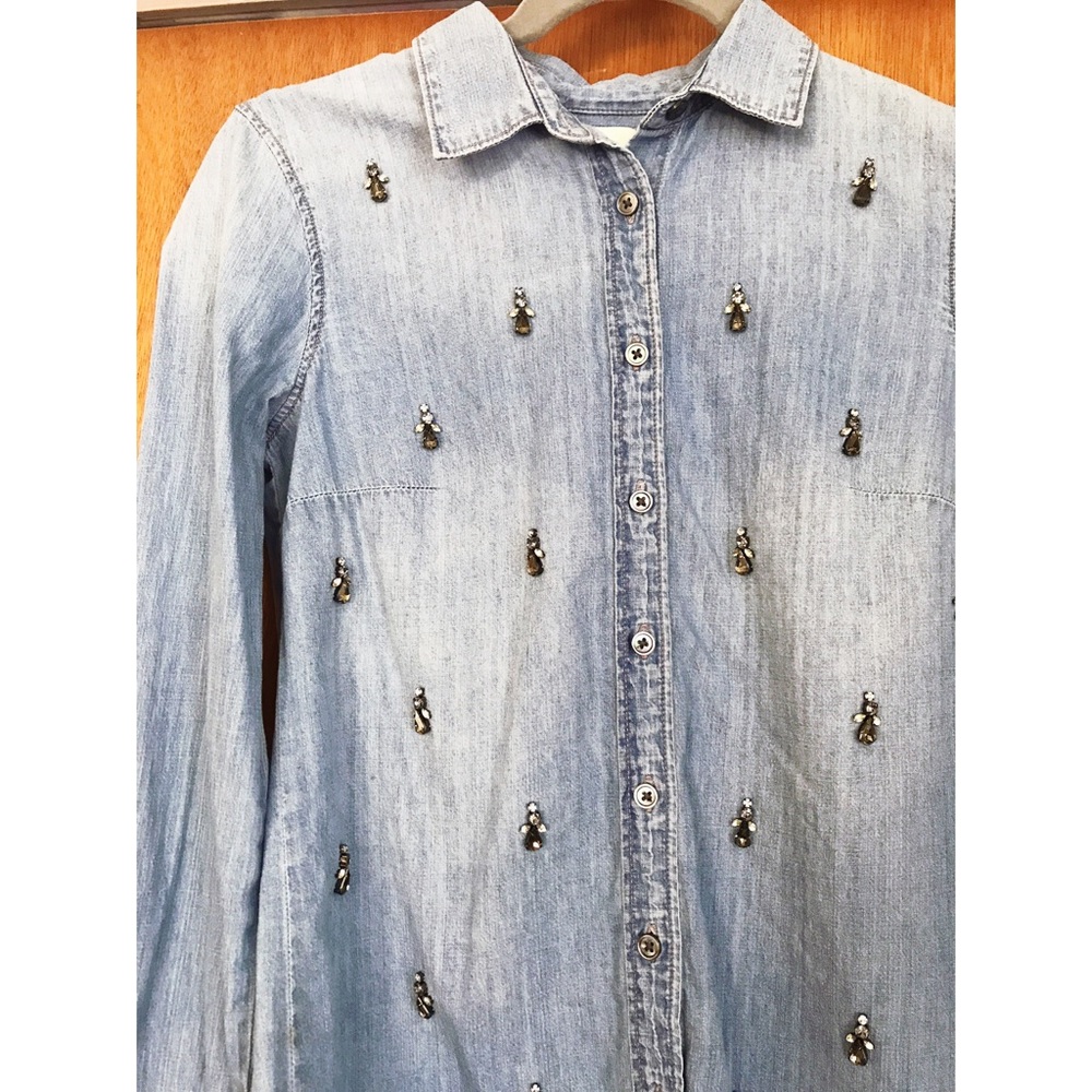 J.Crew Denim button down w/ rhinestone