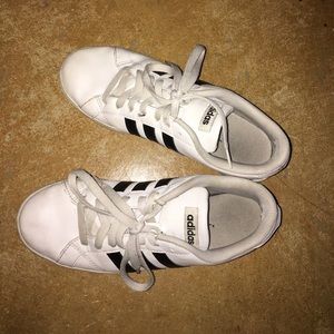 Slightly worn, black and white neo adidas