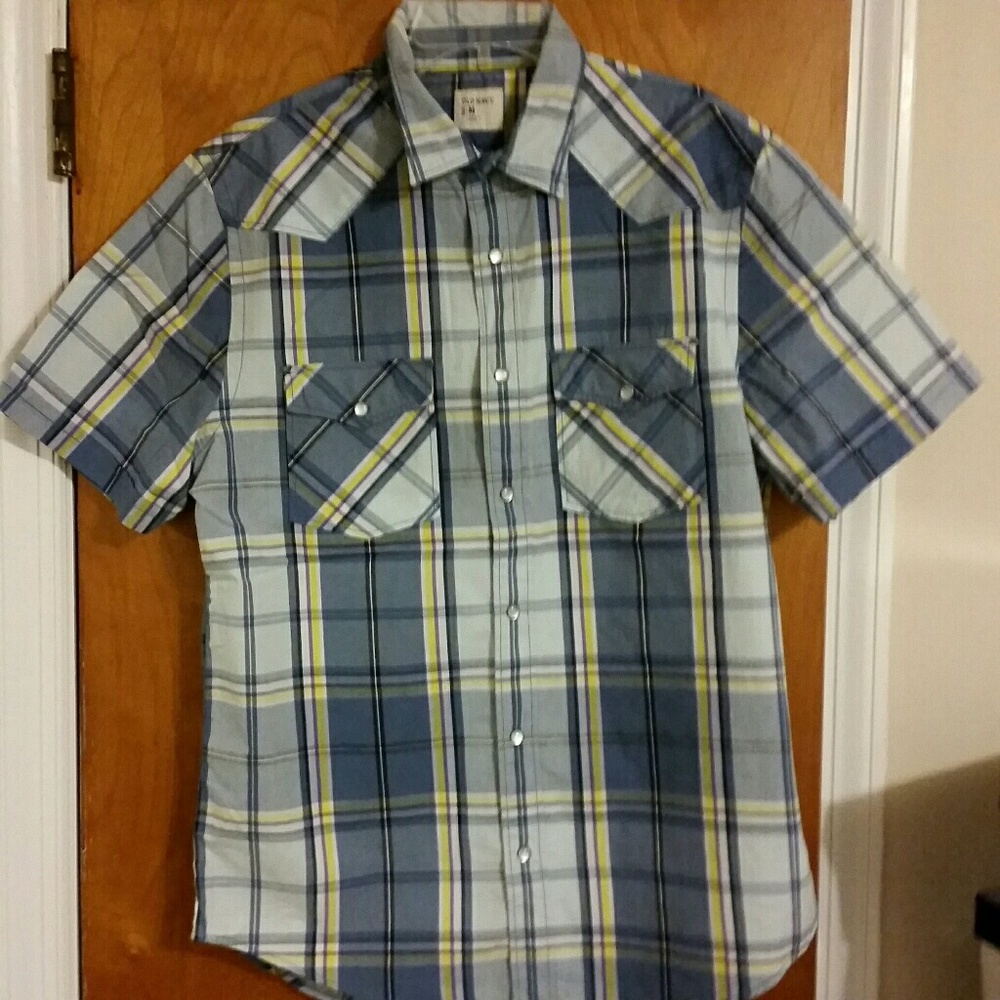 Old Navy Blue Plaid Short-Sleeve Button Down