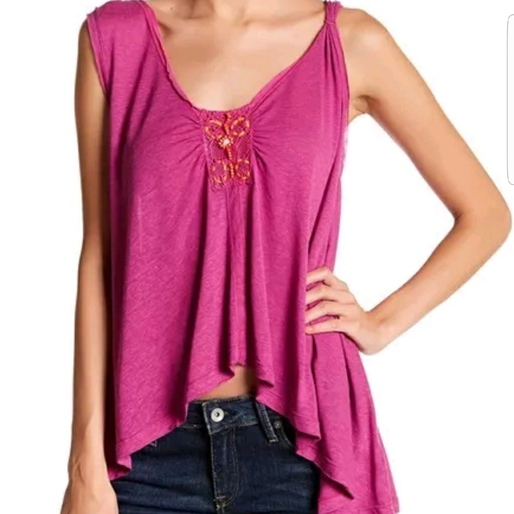 New Free People embellished pink tank top
