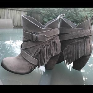 leather fringe heeled booties