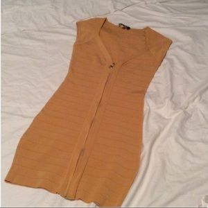 Bebe bandage front zipper dress in mustard yellow
