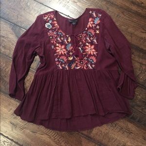 Maroon Embroidered Top