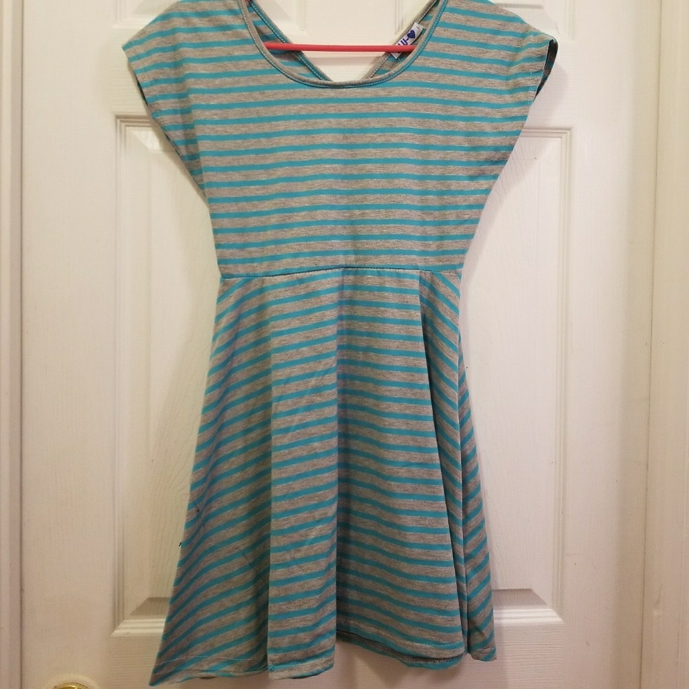 Grey and Teal Striped Dress.