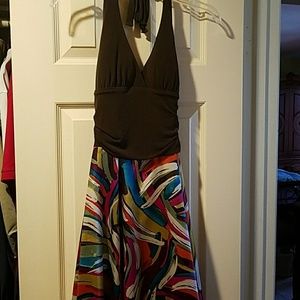 Adorable dress, brown top with multi color bottom