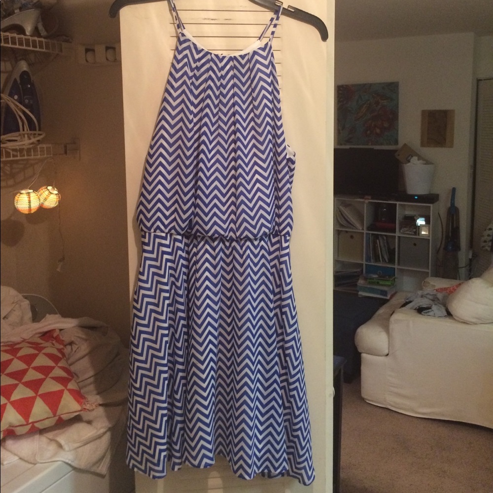Blue chevron print dress