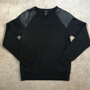 Mens faux leather shoulder sweatshirt