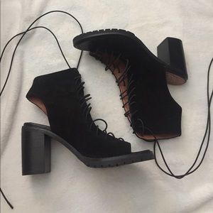 Black Suede Lace Up Ankle Booties