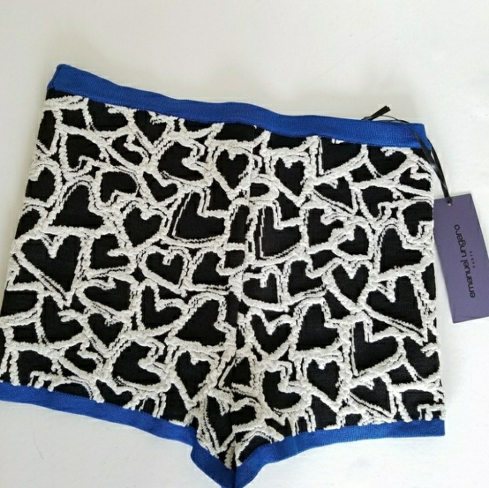 Emanuel Ungaro Graphic Heart Knit Shorts NWT