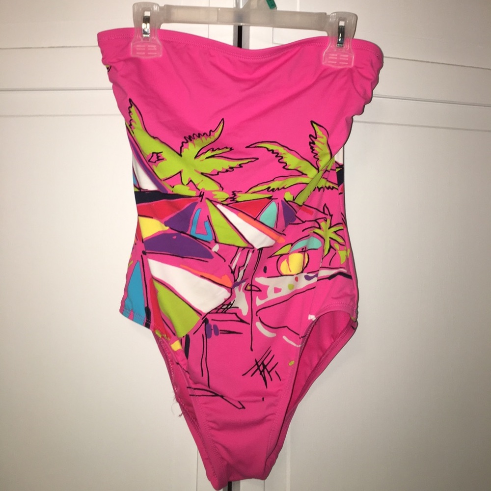 Hot pink strapless one piece