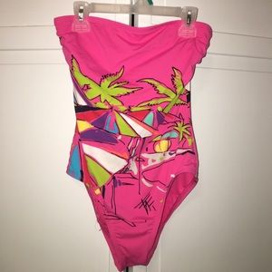 Hot pink strapless one piece