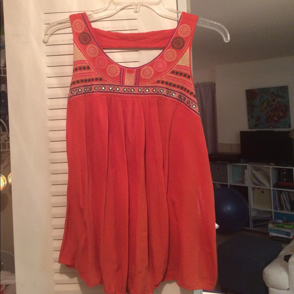 Orange Top with Aztec print