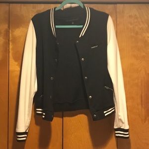 Black and white varsity jacket