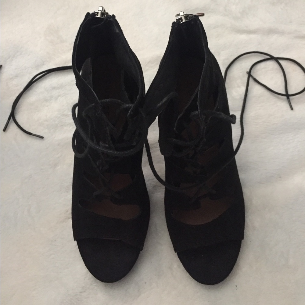 Black Suede Strappy lace up heels