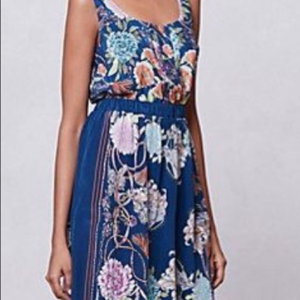 Anthropologie blue floral silk dress