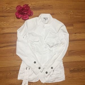 Linea Domani  White Ruched Jacket EUC Sz S/P