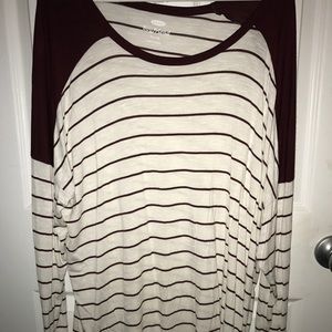Boyfriend Long Sleeve Maroon Stripe Top XL