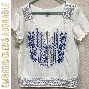 American Eagle Embroidered Cotton with Keyhole