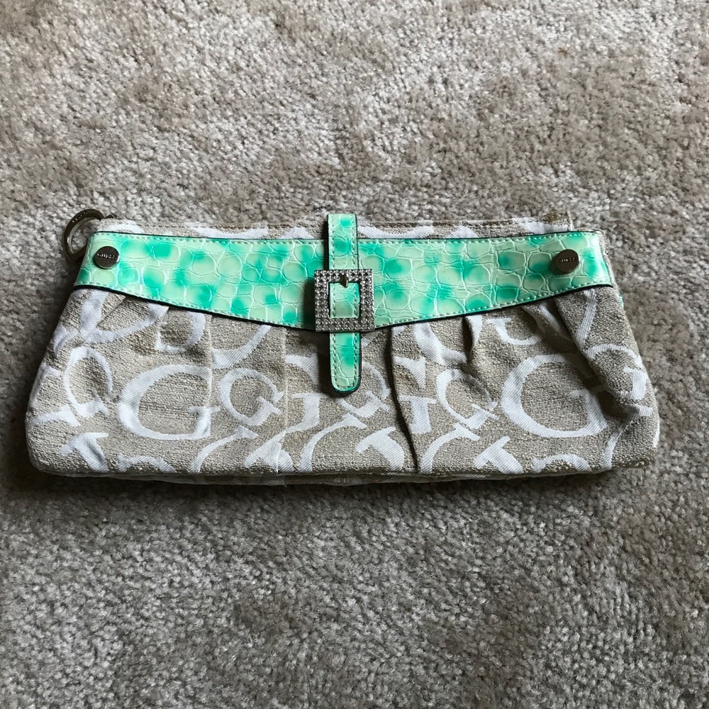 Guess Tan & Mint Green Clutch