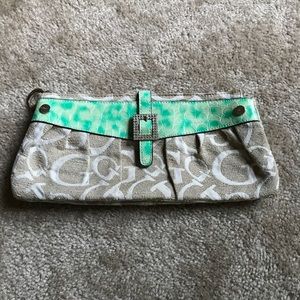 Guess Tan & Mint Green Clutch