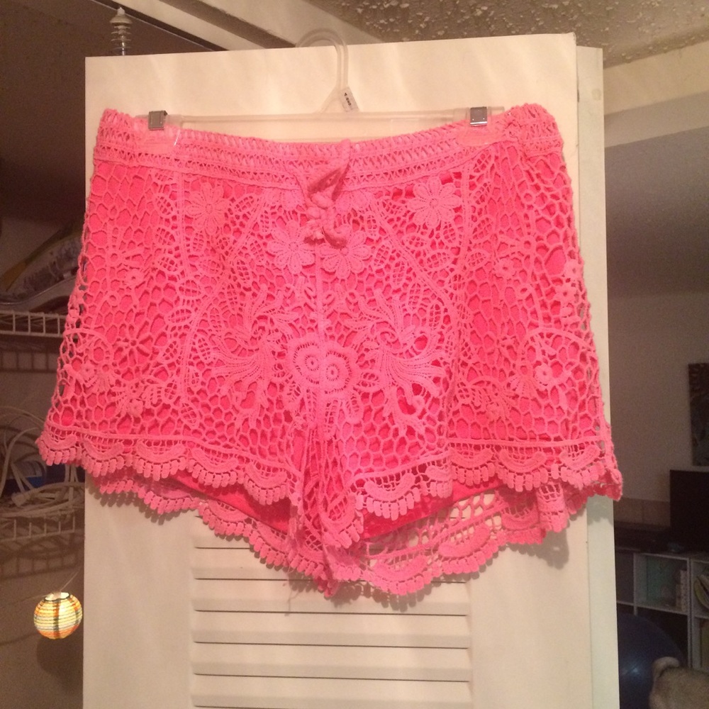 Pink lace shorts