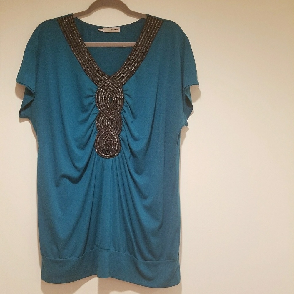 Maurices Teal and Black Banded Bottom Top