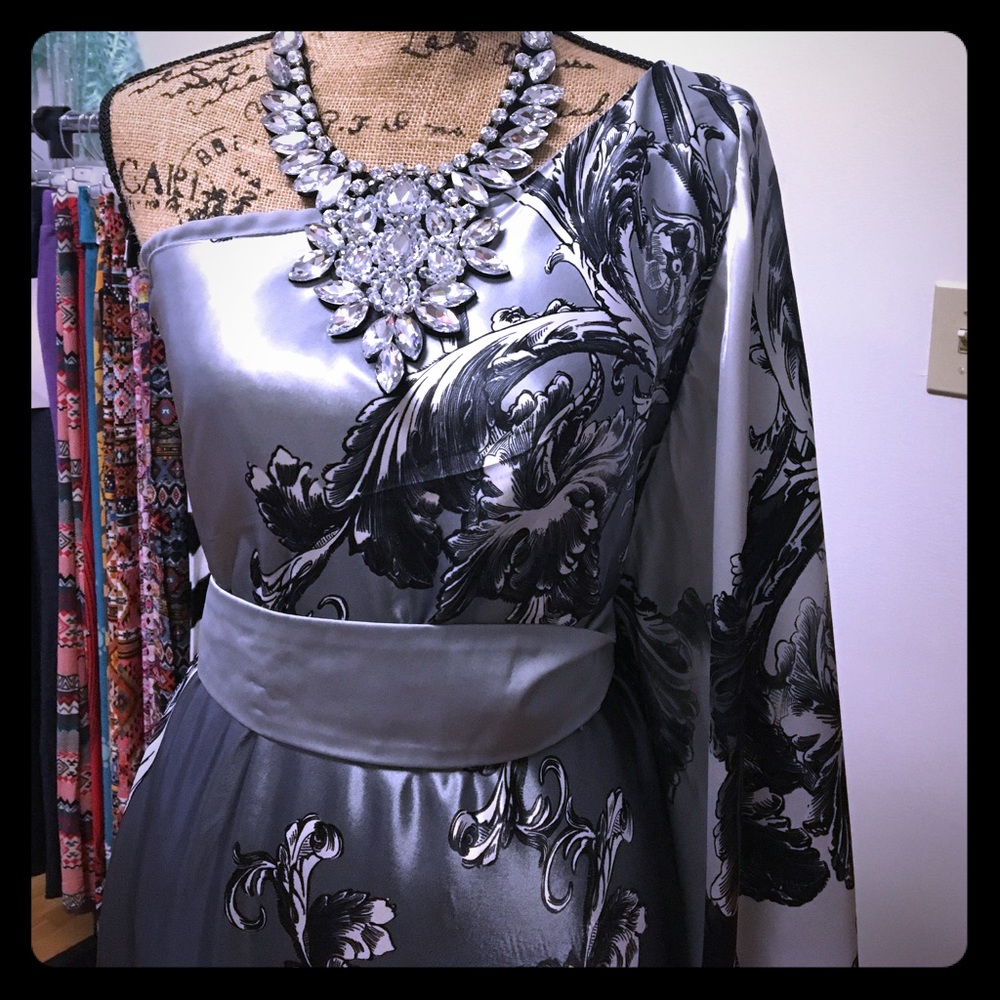 Silver, black and grey off the shoulder dress