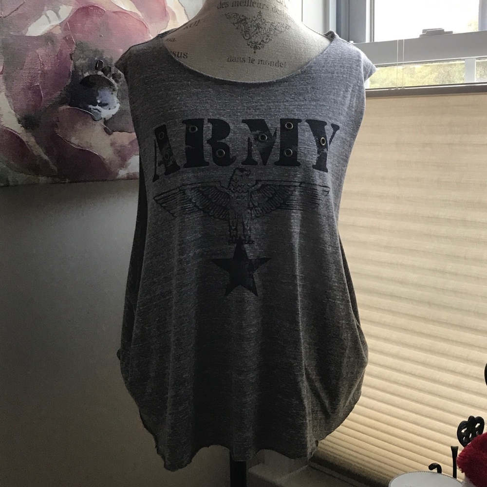 Distressed Muscle Tee- Army inspired