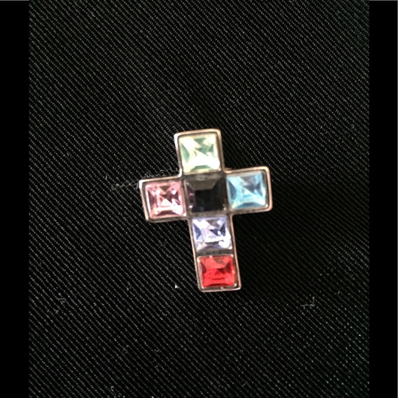 Multi Colored Gemstone Cross Brooch - Picture 1 of 4