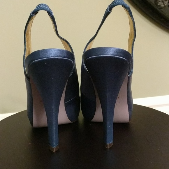 Hale Bob Money Slate Blue Satin Sling Back NWT - Picture 4 of 7