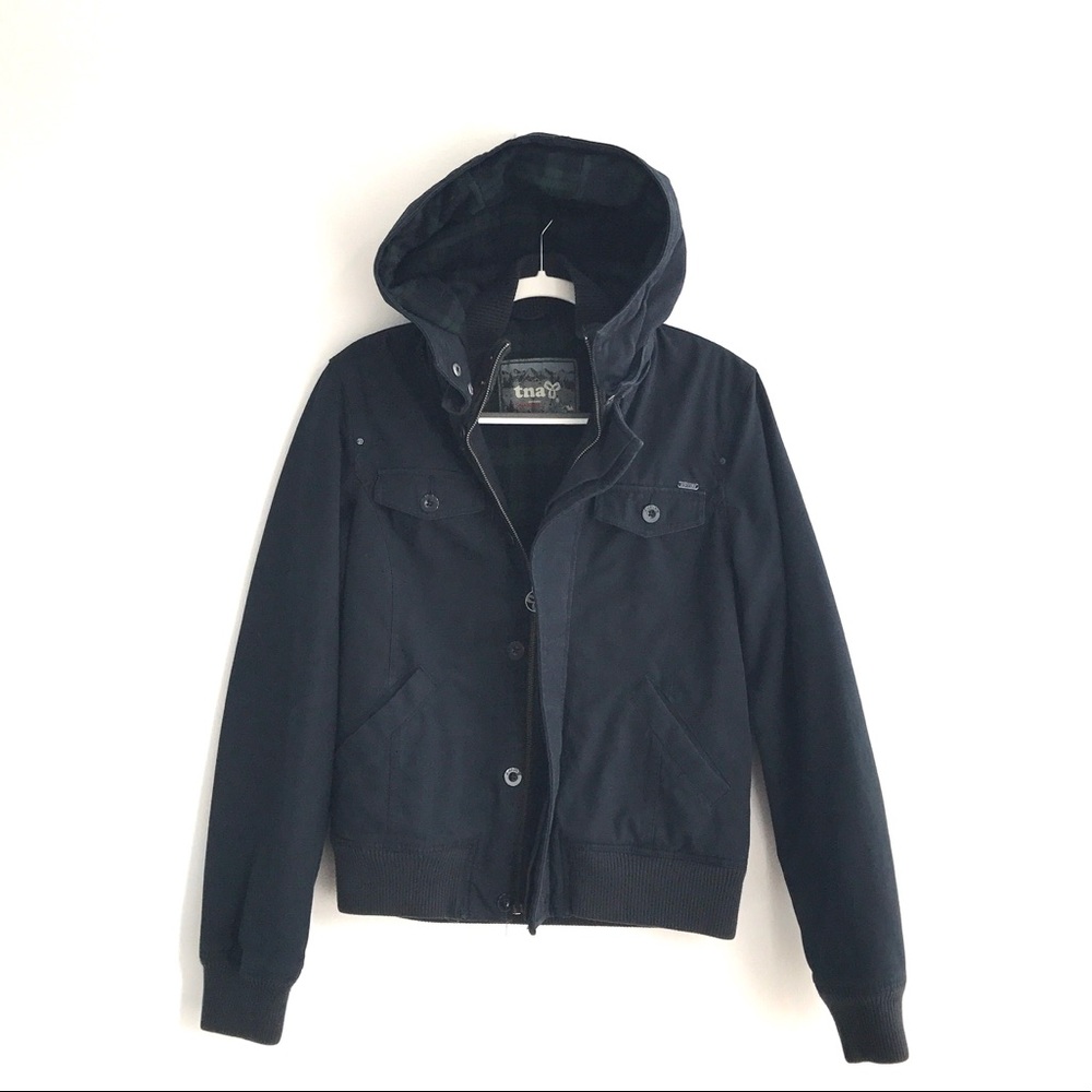 Aritzia TNA Navy Hooded Bomber Jacket