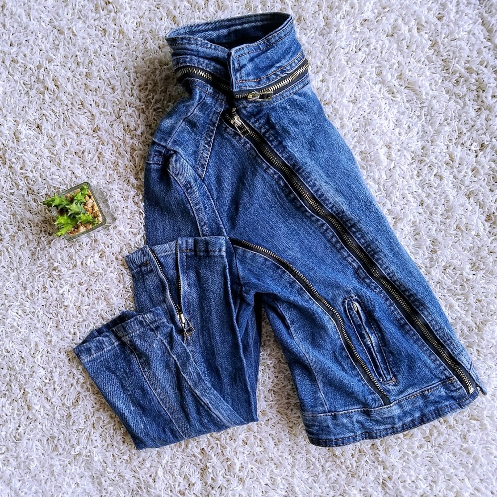 💙Washed Blue Cropped Denim Moto Jacket💙