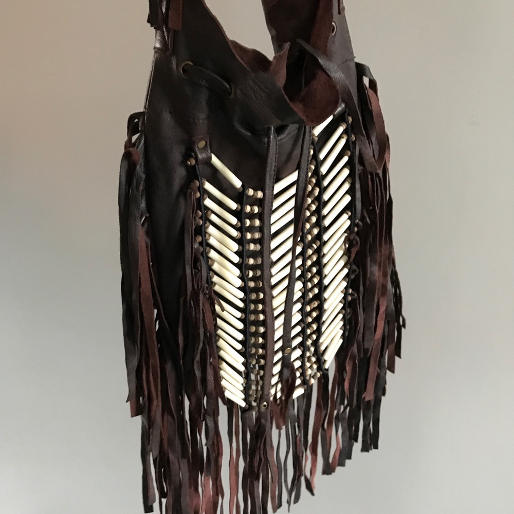 FREE PEOPLE Soft Leather Beaded Fringe Crossbody