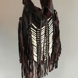 FREE PEOPLE Soft Leather Beaded Fringe Crossbody