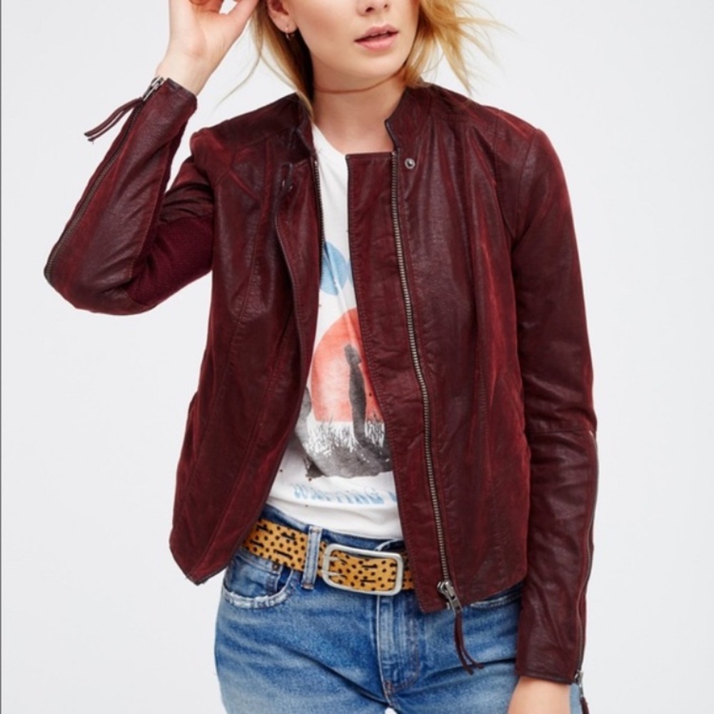 Free people faux leather jacket maroon