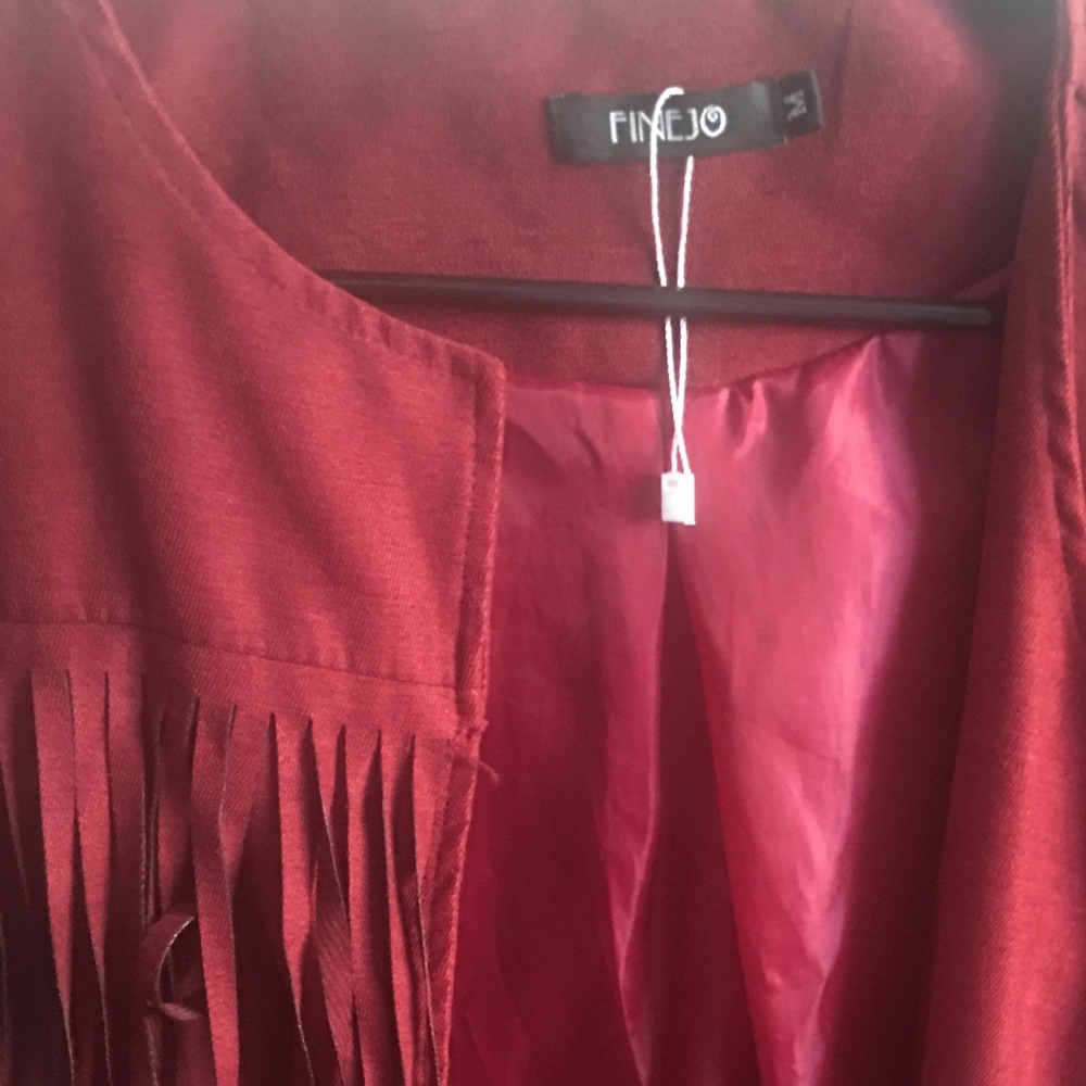 Faux Fringe Burgundy Jacket