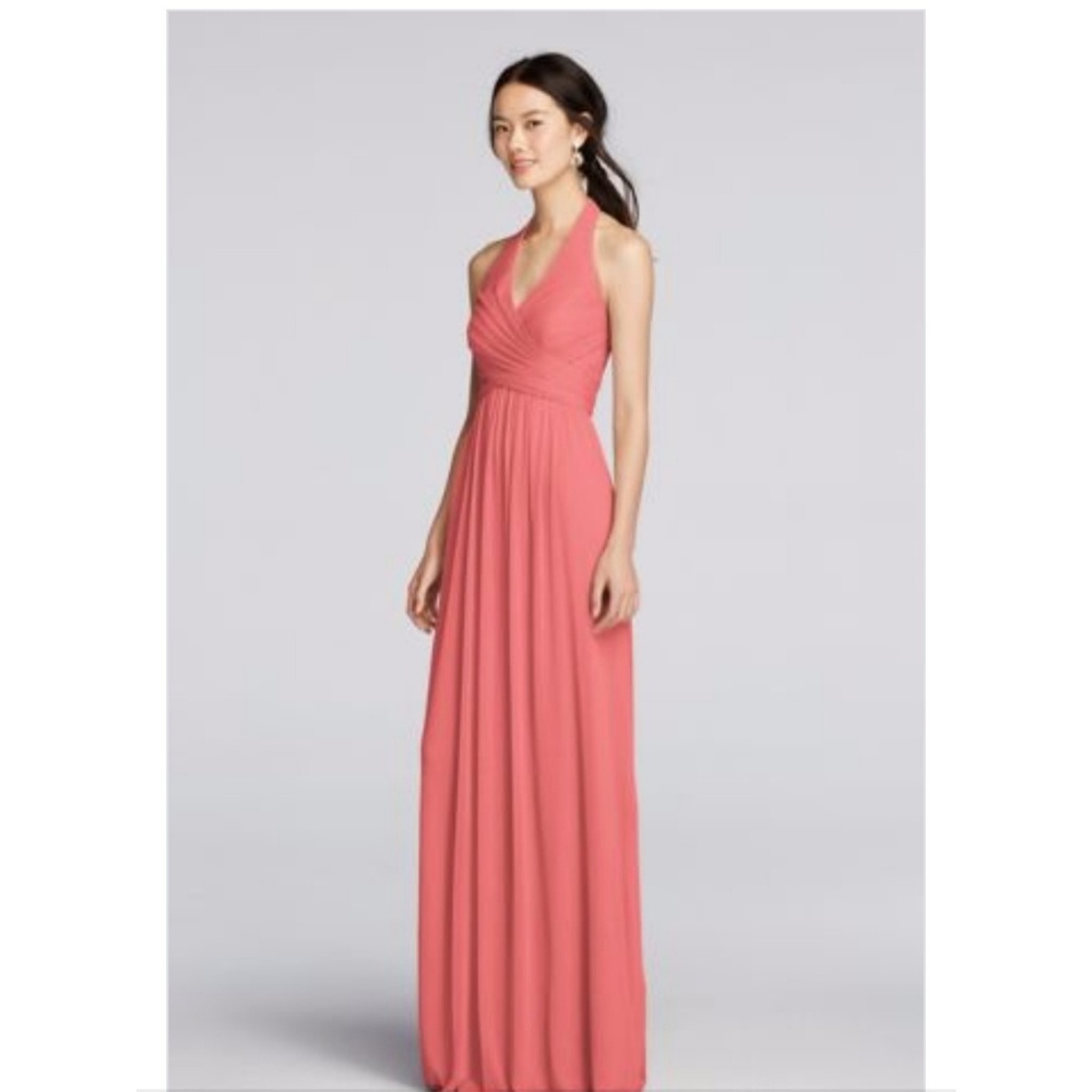 David's Bridal Coral Reef Mesh Halter Dress