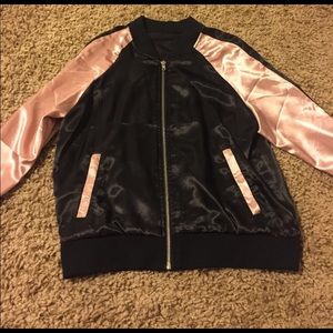 pink and black silk bomber