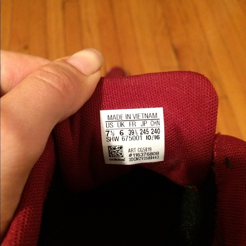 Burgundy Adidas size 7.5 worn maybe twice.
