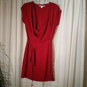 Red dress, cowl neck, short sleeve