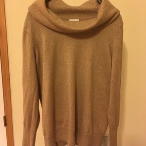 Shimmery, gold cowl-neck pullover sweater