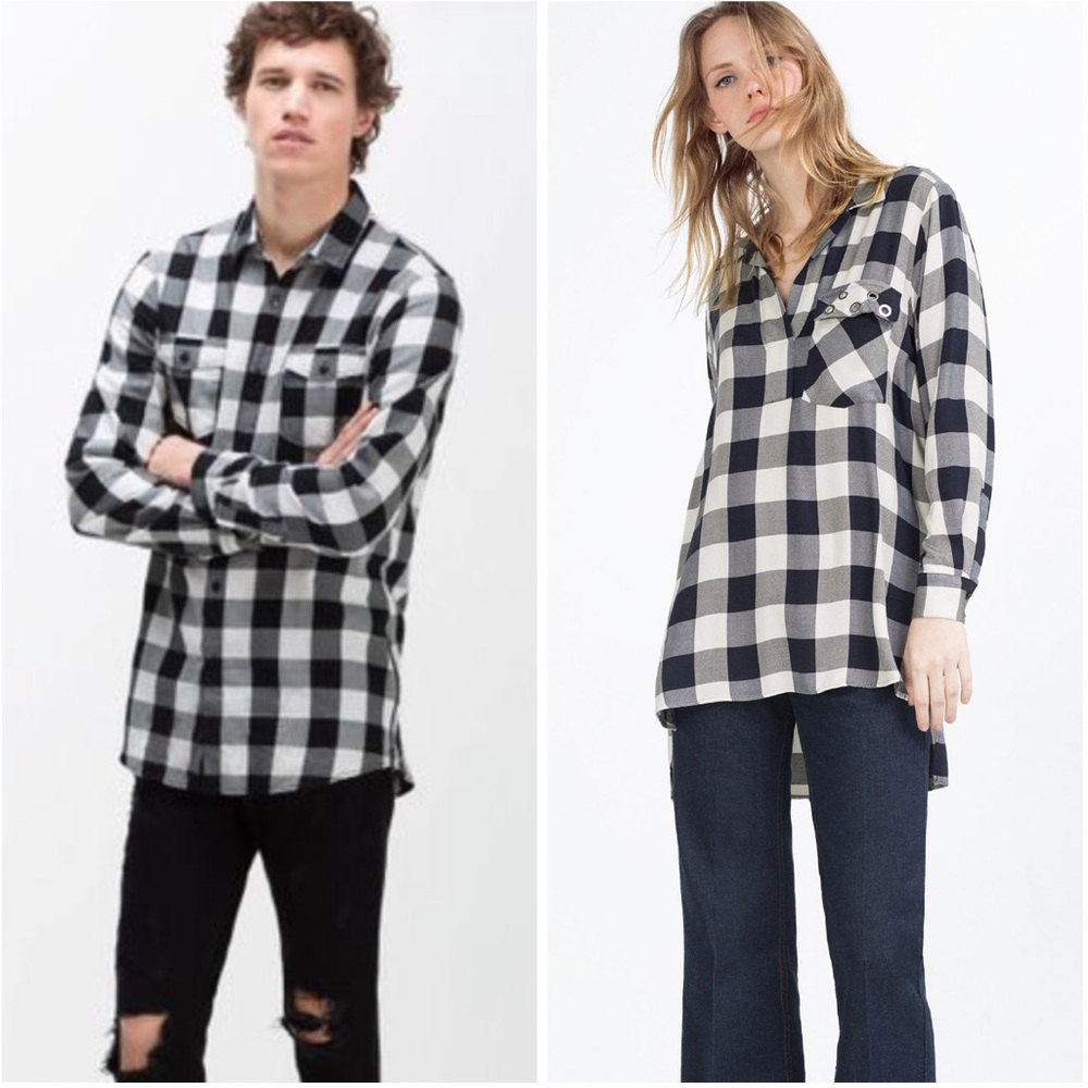 NWT Zara Coupled Check Shirt Men L Woman S
