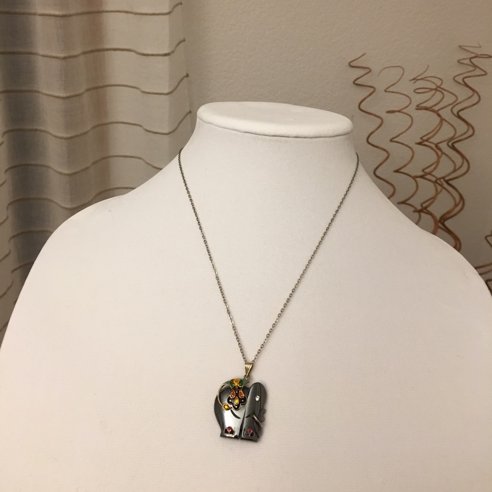 Hematite and Cloisonné Elephant Necklace