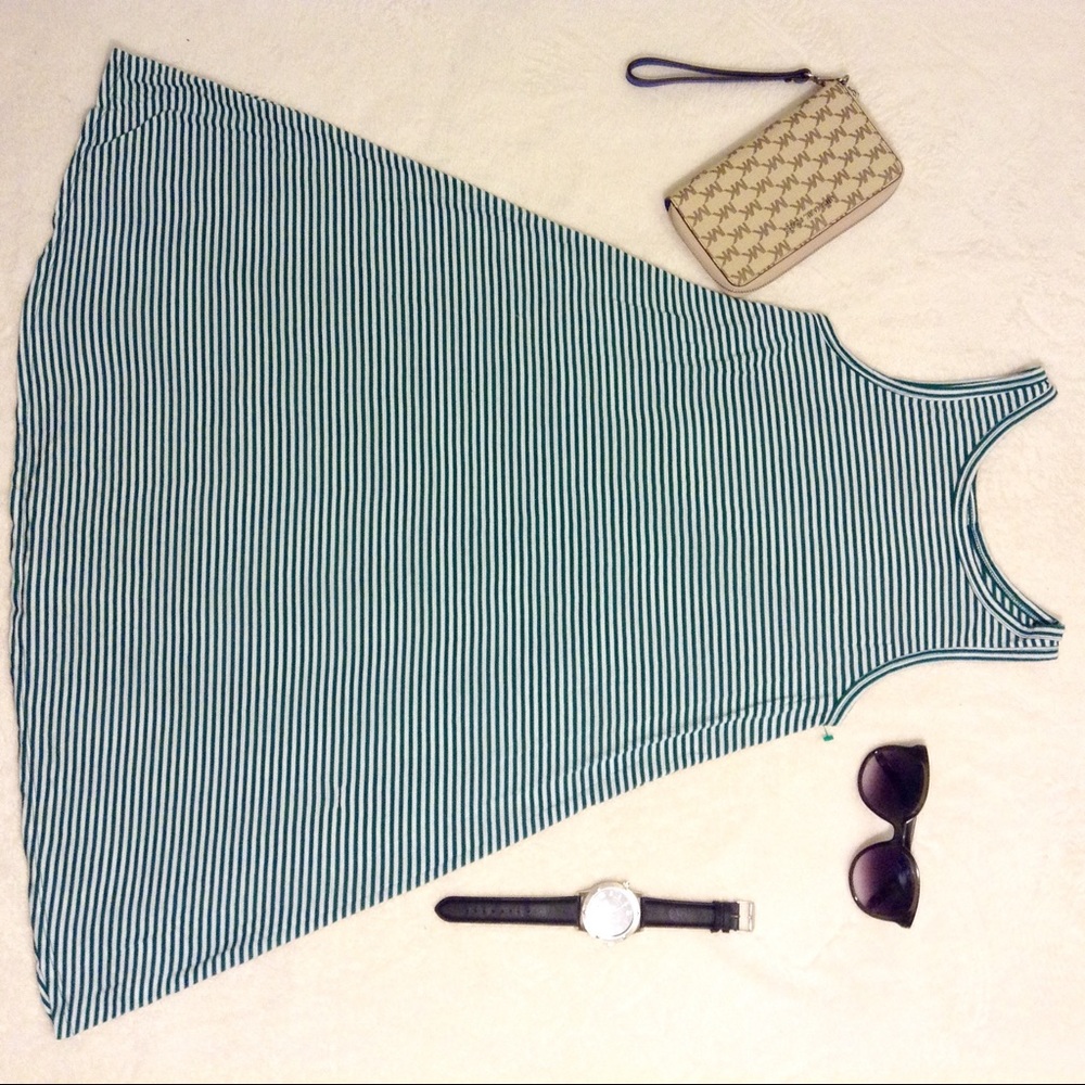 Faded Glory Green and White Stripped Dress