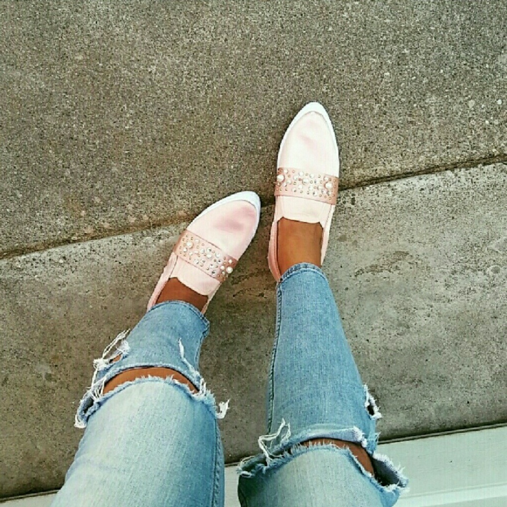 Blush Pink Satin Style Slip On Sneakers