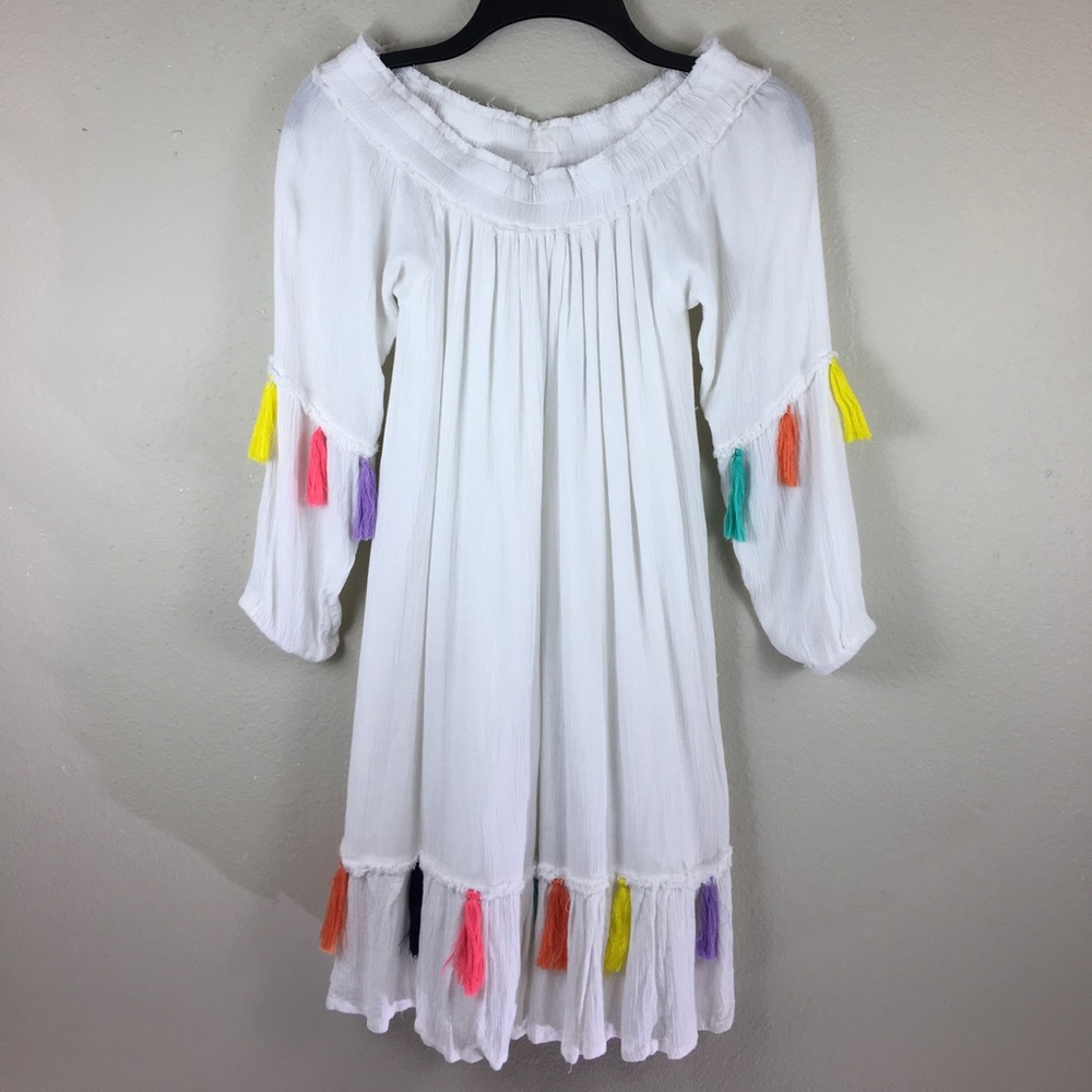 Chelsea and Theodore White Boho Tassel Dress