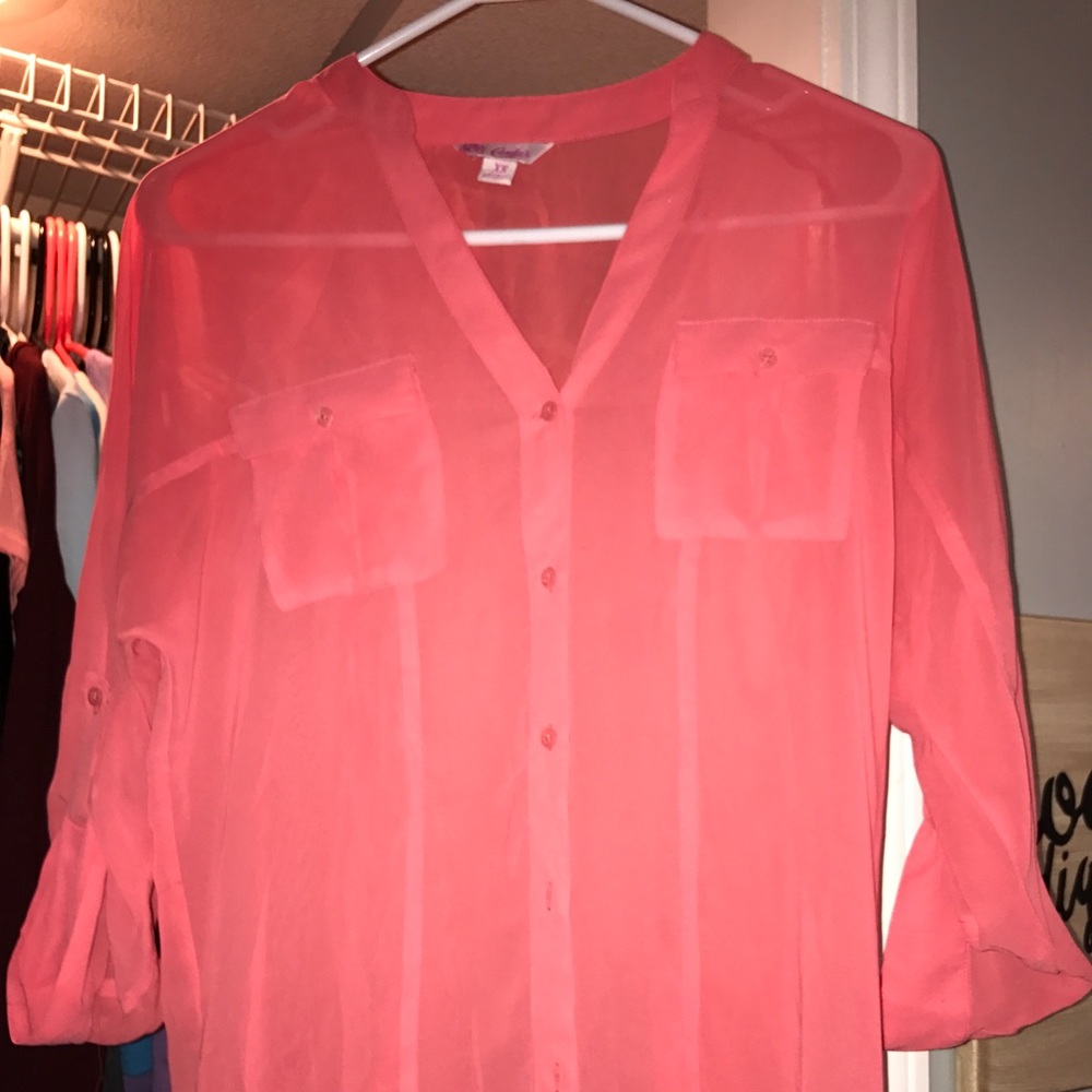 Sheer coral blouse